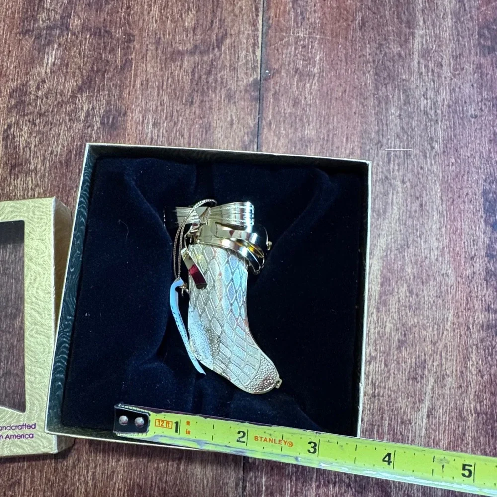 ChemArt Elegant Stocking Christmas Ornament 51011‎ Gold Tone Handcrafted USA Box